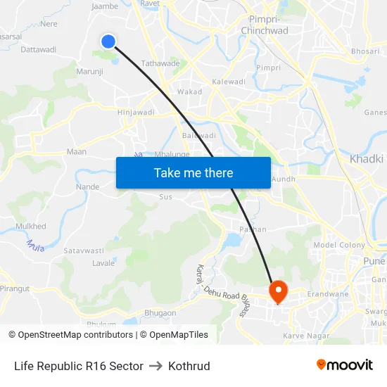 Life Republic R16 Sector to Kothrud map