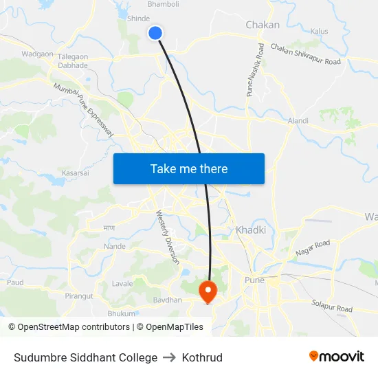 Sudumbre Siddhant College to Kothrud map