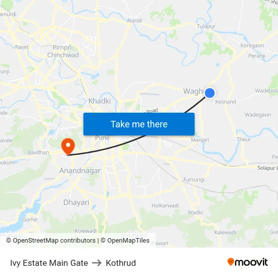 Ivy Estate Main Gate to Kothrud map