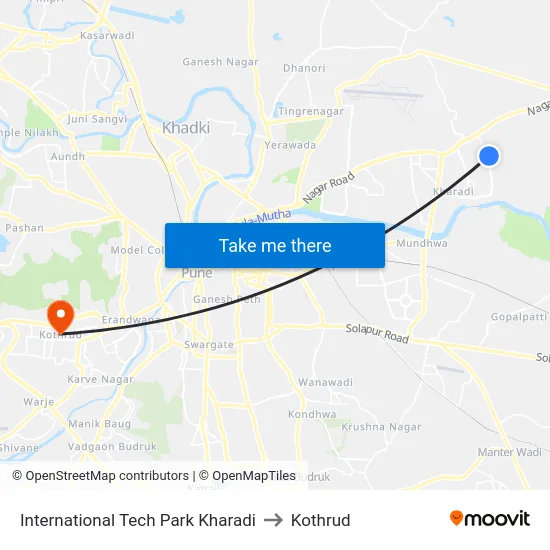 International Tech Park Kharadi to Kothrud map