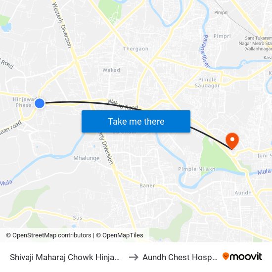 Shivaji Maharaj Chowk Hinjawadi to Aundh Chest Hospital map