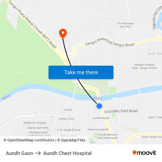 Aundh Gaon to Aundh Chest Hospital map