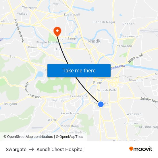 Swargate to Aundh Chest Hospital map