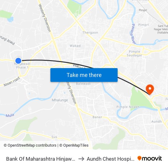 Bank Of Maharashtra Hinjawadi to Aundh Chest Hospital map