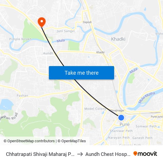 Chhatrapati Shivaji Maharaj Putla to Aundh Chest Hospital map