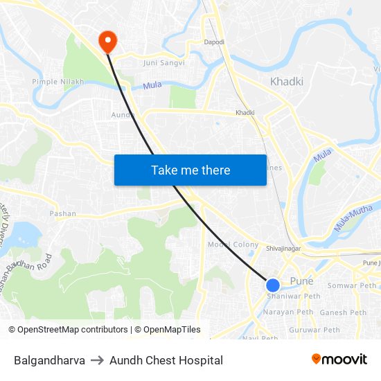 Balgandharva to Aundh Chest Hospital map