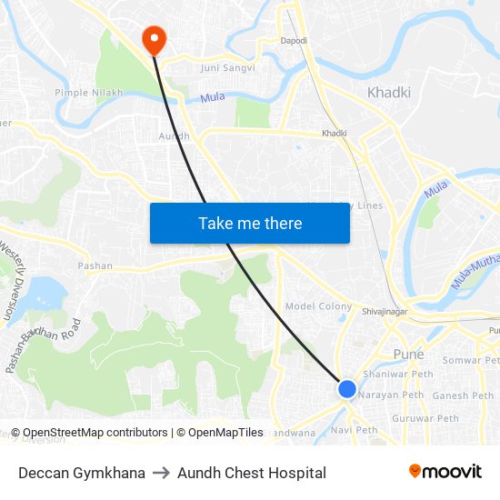 Deccan Gymkhana to Aundh Chest Hospital map