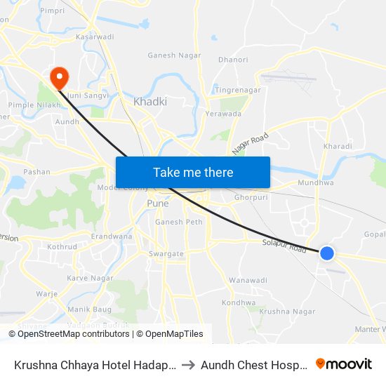 Krushna Chhaya Hotel Hadapsar to Aundh Chest Hospital map