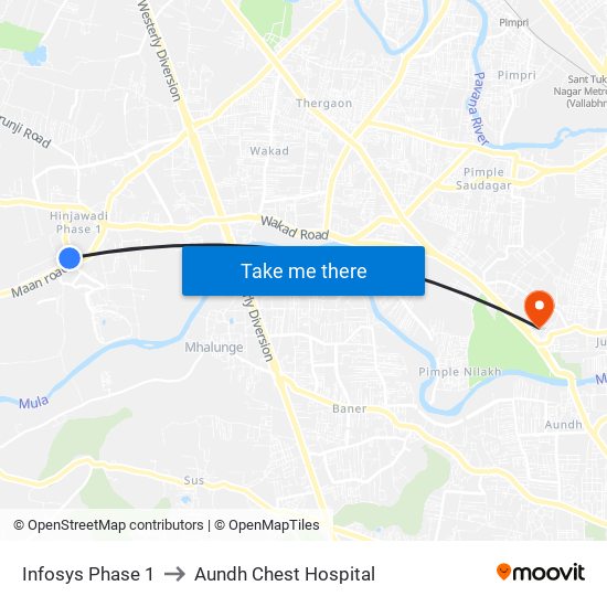 Infosys Phase 1 to Aundh Chest Hospital map