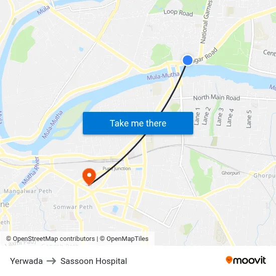 Yerwada to Sassoon Hospital map