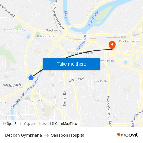 Deccan Gymkhana to Sassoon Hospital map
