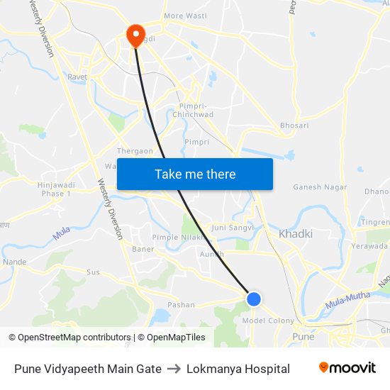 Pune Vidyapeeth Main Gate to Lokmanya Hospital map