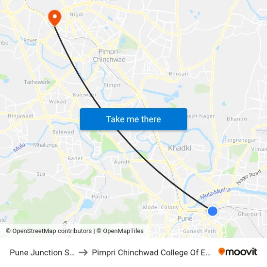 Pune Junction Station to Pimpri Chinchwad College Of Engineering map