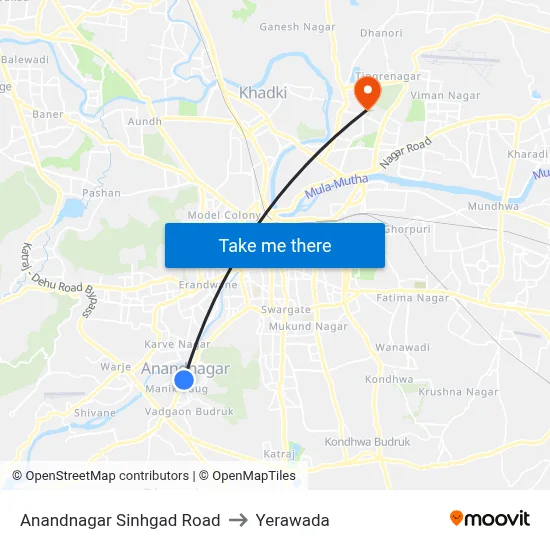 Anandnagar Sinhgad Road to Yerawada map