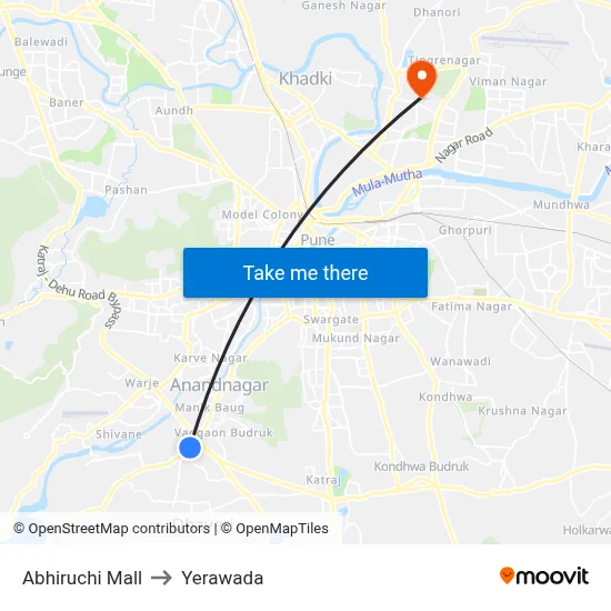 Abhiruchi Mall to Yerawada map