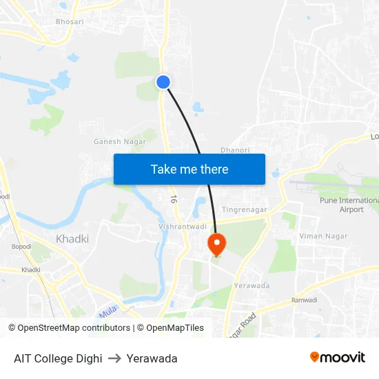 AIT College Dighi to Yerawada map