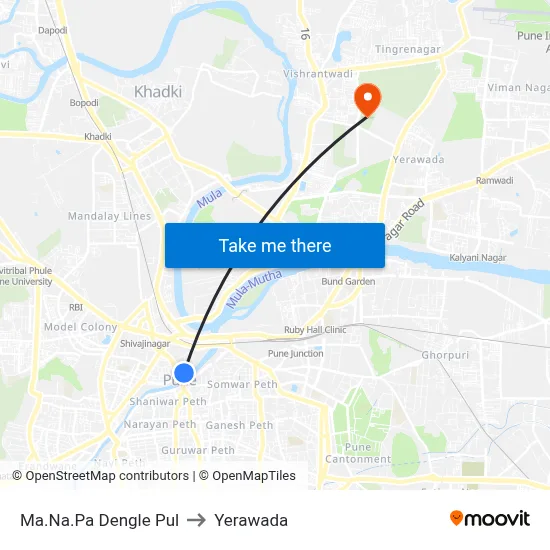 Ma.Na.Pa Dengle Pul to Yerawada map