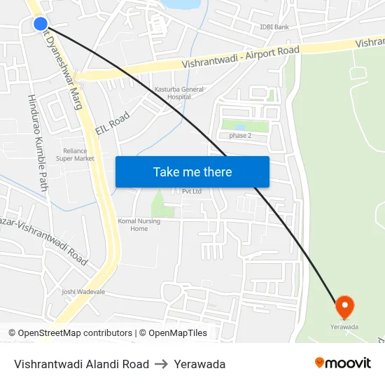 Vishrantwadi Alandi Road to Yerawada map