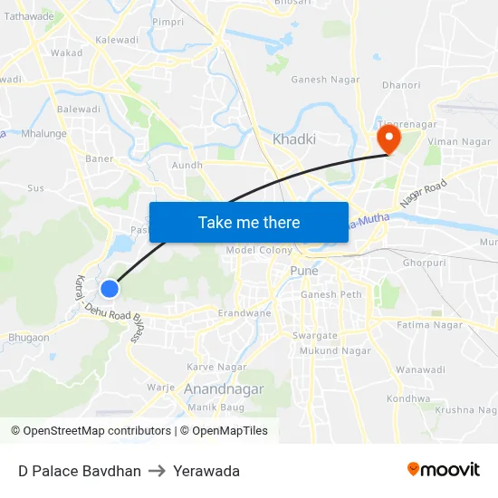 D Palace Bavdhan to Yerawada map