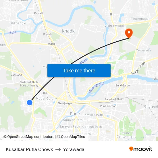 Kusalkar Putla Chowk to Yerawada map