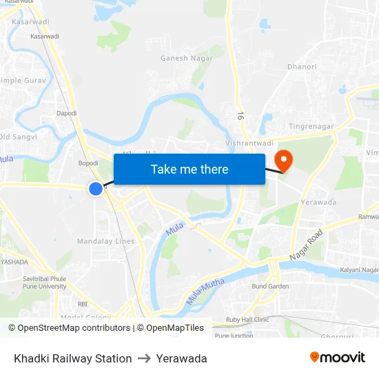 Khadki Railway Station to Yerawada map