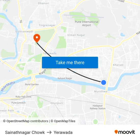 Sainathnagar Chowk to Yerawada map