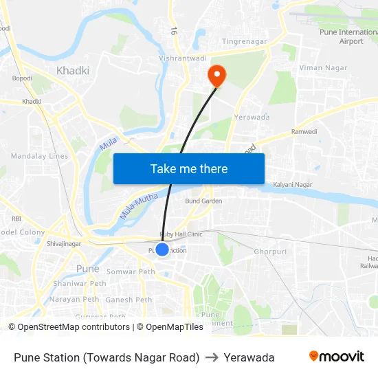 Pune Station (Towards Nagar Road) to Yerawada map