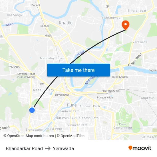 Bhandarkar Road to Yerawada map