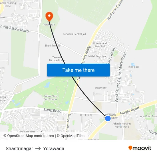 Shastrinagar to Yerawada map