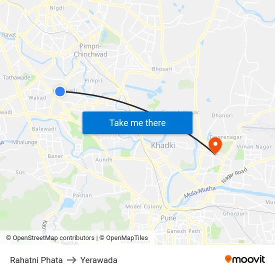 Rahatni Phata to Yerawada map