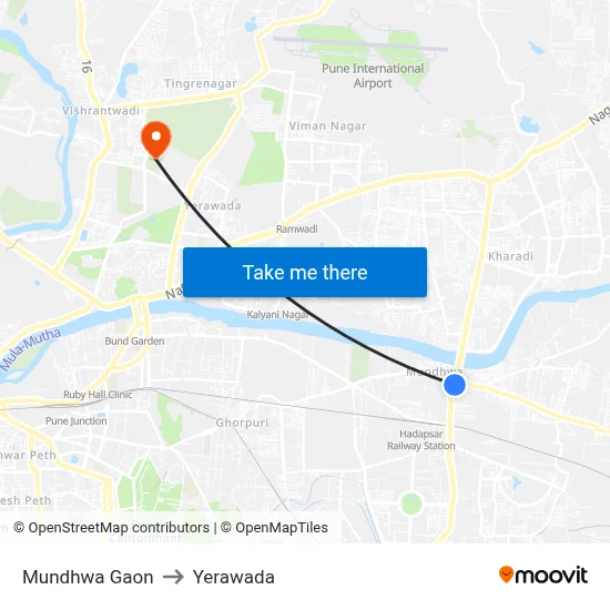Mundhwa Gaon to Yerawada map