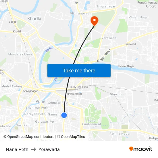 Nana Peth to Yerawada map