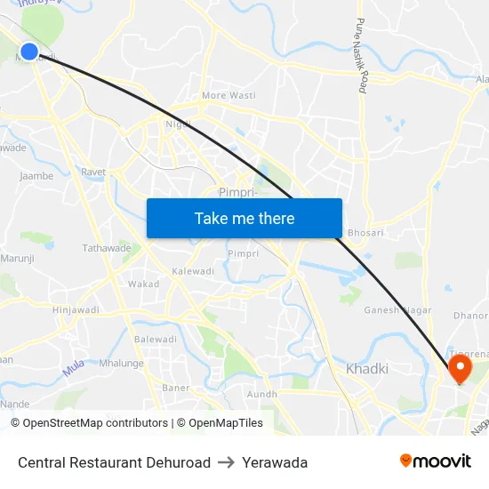 Central Restaurant Dehuroad to Yerawada map
