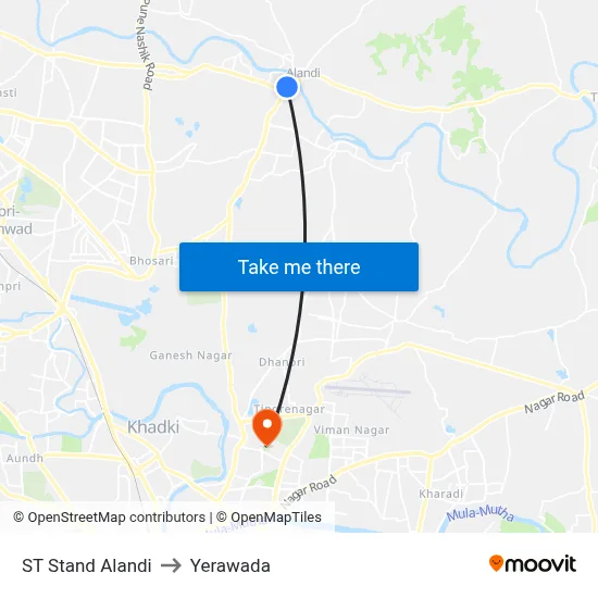 ST Stand Alandi to Yerawada map