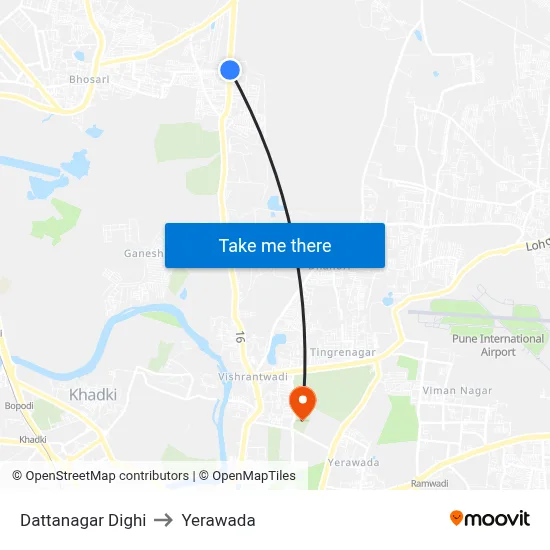 Dattanagar Dighi to Yerawada map