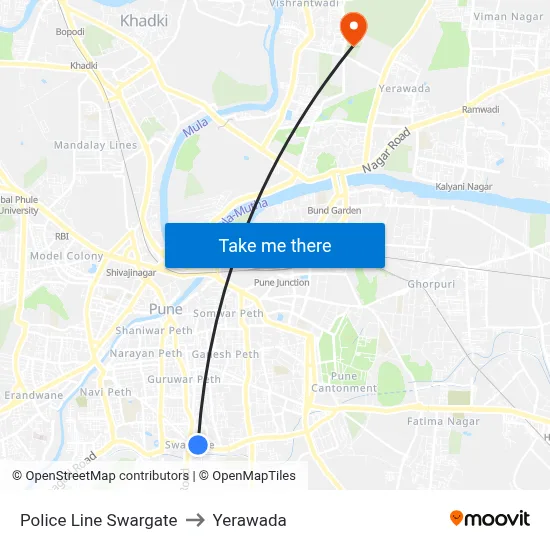 Police Line Swargate to Yerawada map