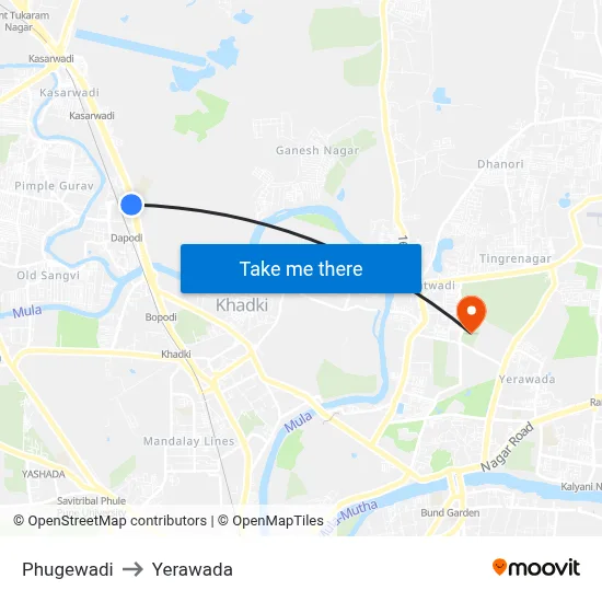 Phugewadi to Yerawada map