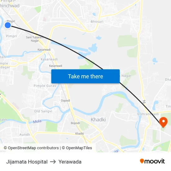 Jijamata Hospital to Yerawada map