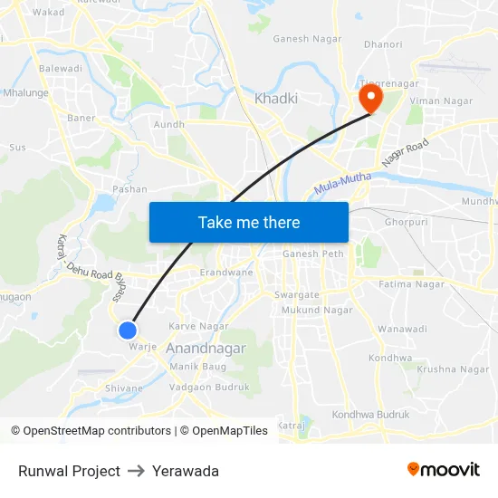 Runwal Project to Yerawada map