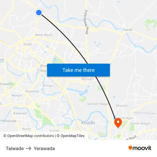 Talwade to Yerawada map