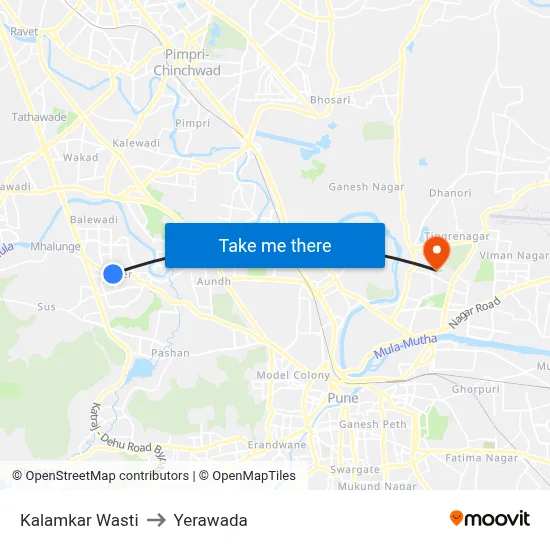 Kalamkar Wasti to Yerawada map