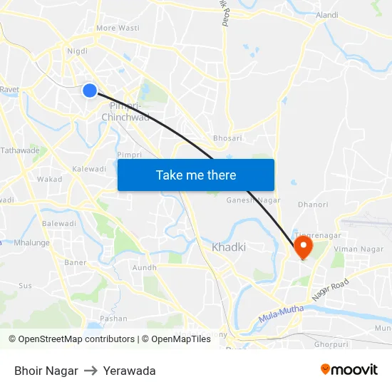 Bhoir Nagar to Yerawada map