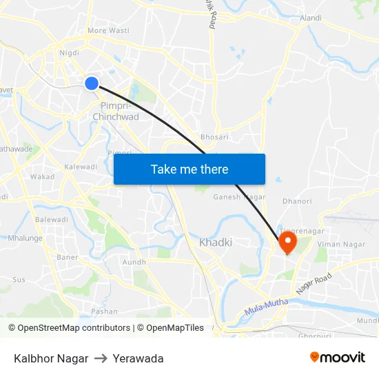 Kalbhor Nagar to Yerawada map