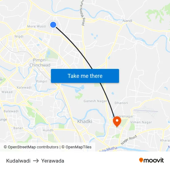 Kudalwadi to Yerawada map