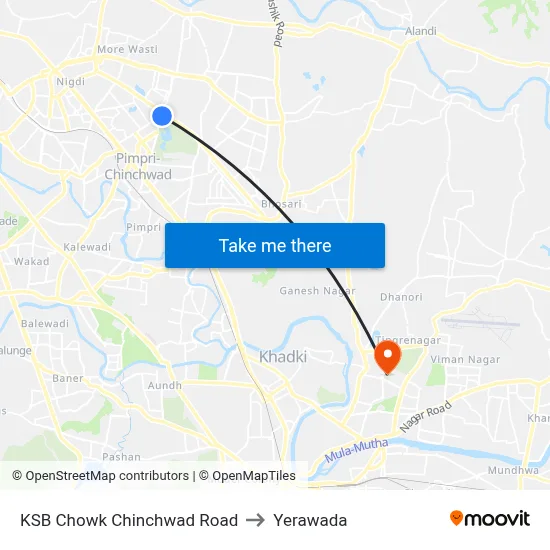 KSB Chowk Chinchwad Road to Yerawada map