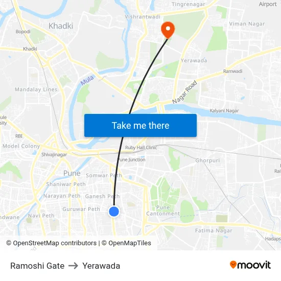 Ramoshi Gate to Yerawada map