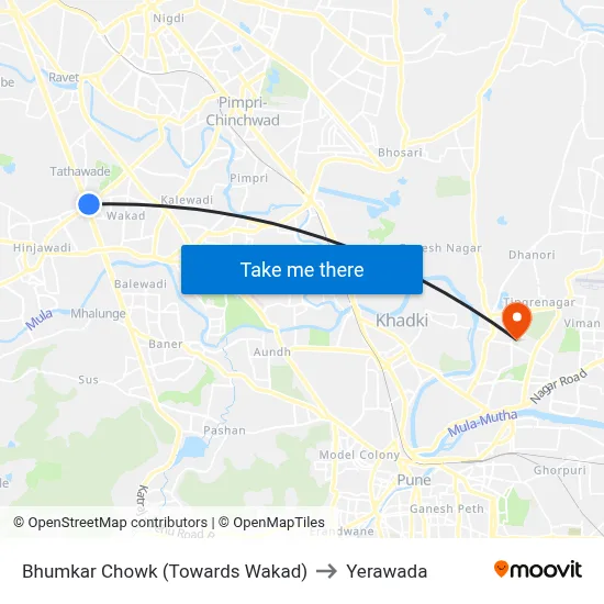 Bhumkar Chowk (Towards Wakad) to Yerawada map