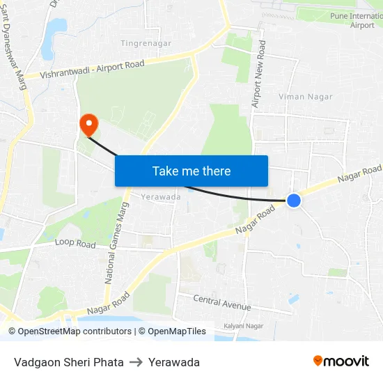 Vadgaon Sheri Phata to Yerawada map