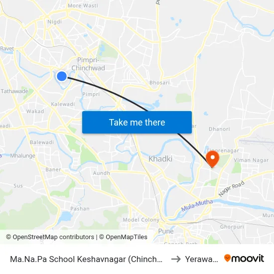 Ma.Na.Pa School Keshavnagar (Chinchwad) to Yerawada map
