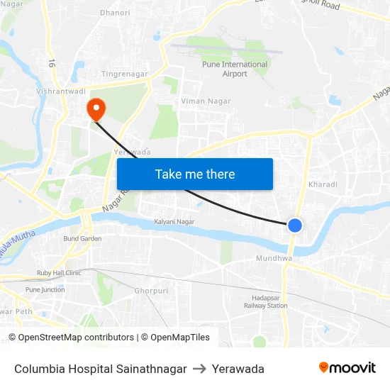 Sainathnagar Columbia Hospital to Yerawada map